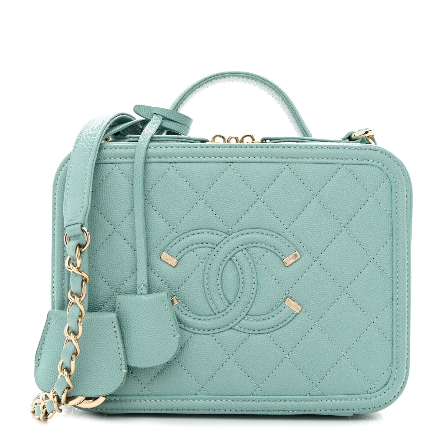 Caviar Quilted Medium CC Filigree Vanity Case Light Blue