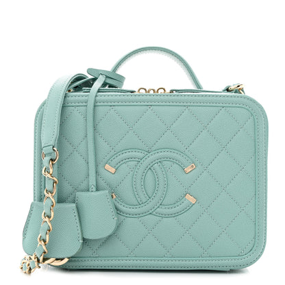 Chanel Caviar Quilted Medium CC Filigree Vanity Case Light Blue 1 of 11