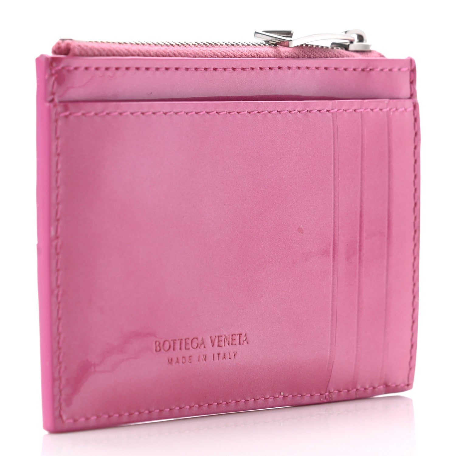 Bottega Veneta Metallic Patent Calfskin Intrecciato Zip Card Holder Pink 3 of 7
