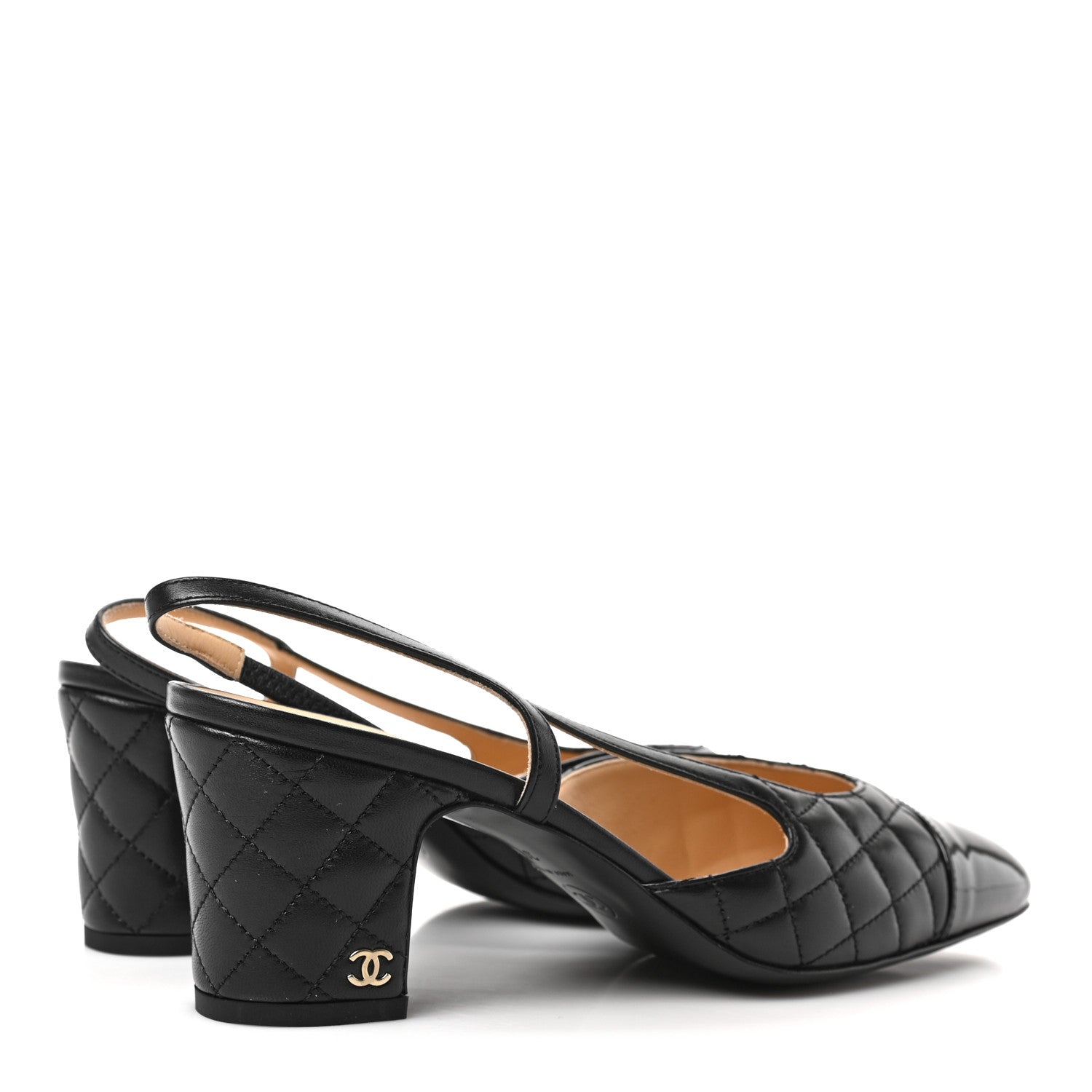 Chanel Lambskin Patent Calfskin Quilted Cap Toe CC Slingback Pumps 39.5 Black 4 of 8