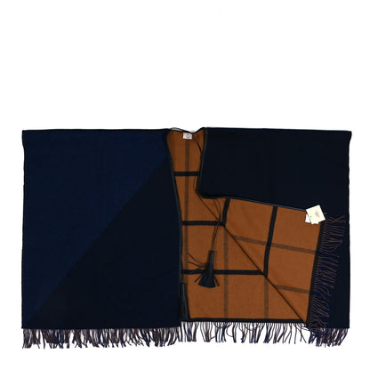 Hermes Wool Calfskin Reversible Highlands Poncho Navy Royal Fauve 2 of 4