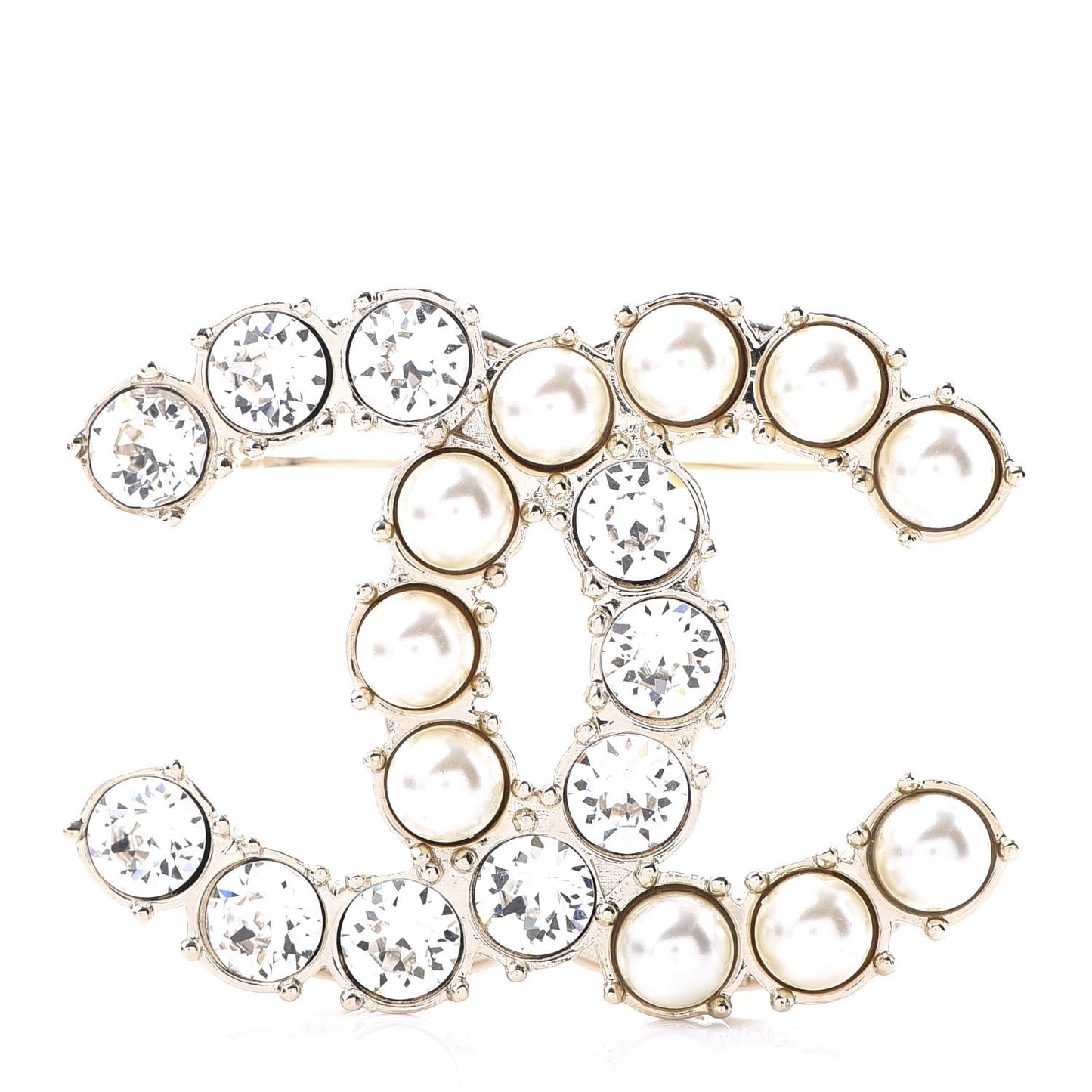 Crystal Pearl CC Dazzling Domino Brooch Gold