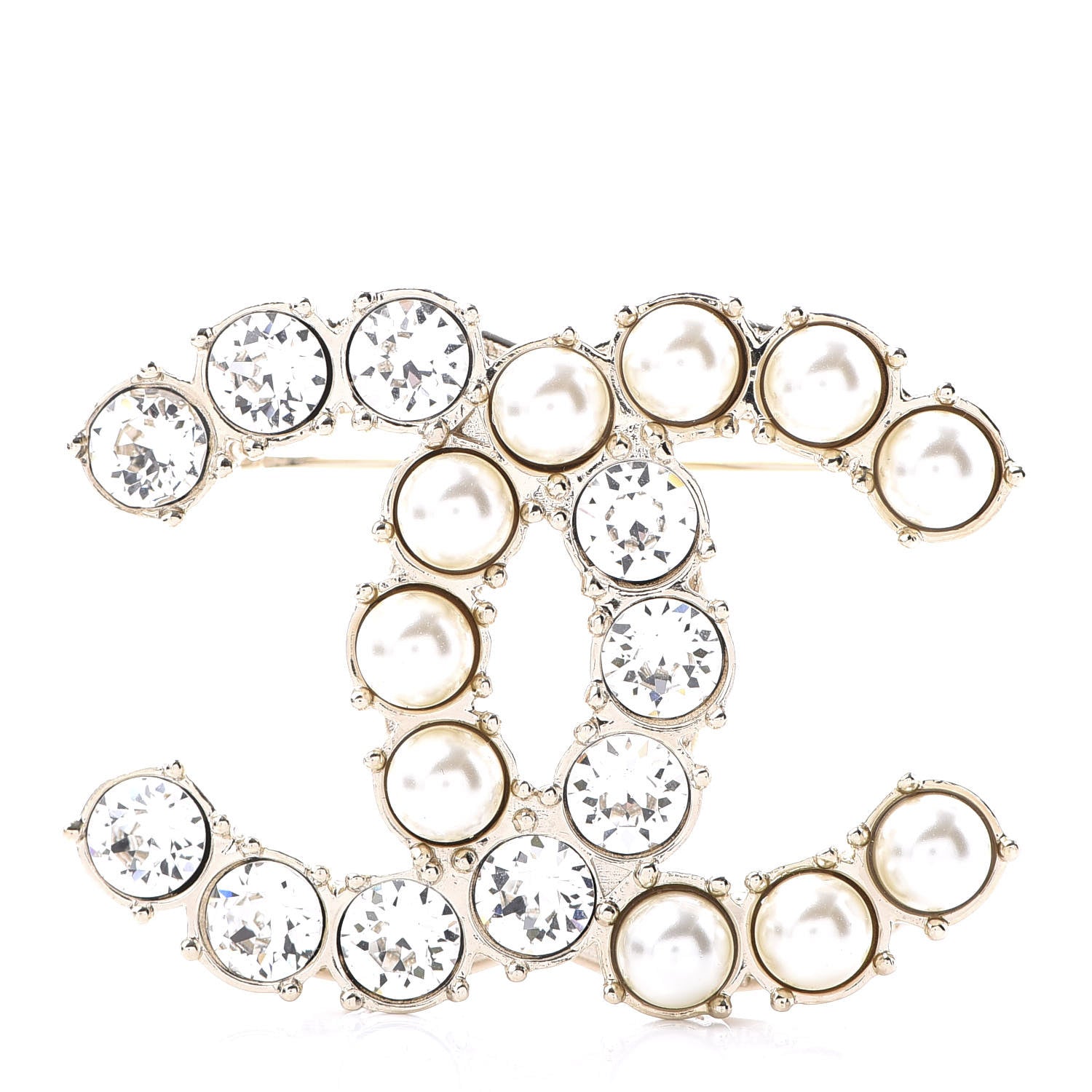 Chanel Crystal Pearl CC Dazzling Domino Brooch Gold 1 of 4