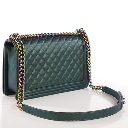 Chanel Iridescent Goatskin Quilted New Medium Boy Flap Green 3 of 9