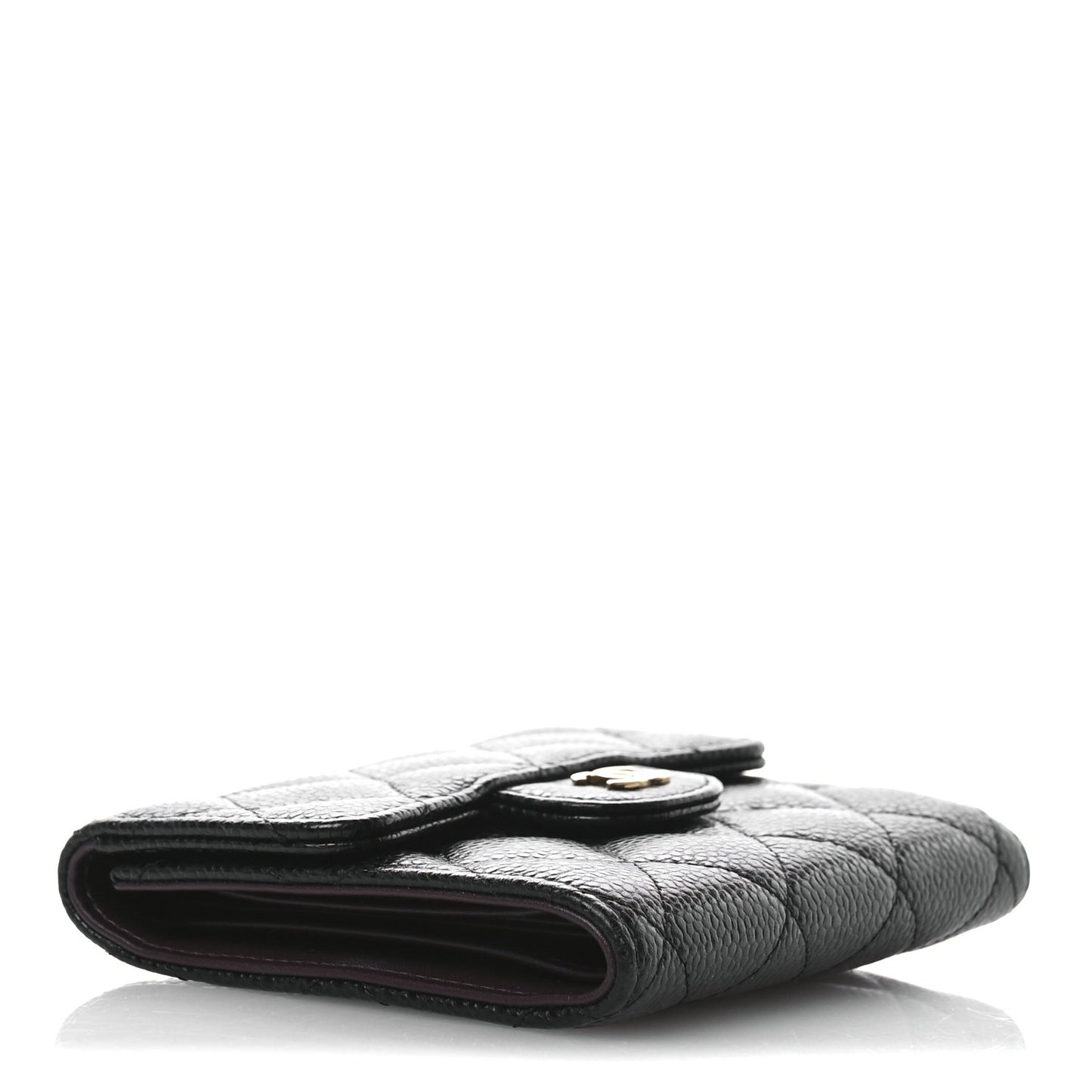 Caviar Quilted Compact Flap Wallet Black