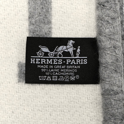 Hermes Wool Cashmere Avalon III Blanket Ecru Gris Clair 3 of 6