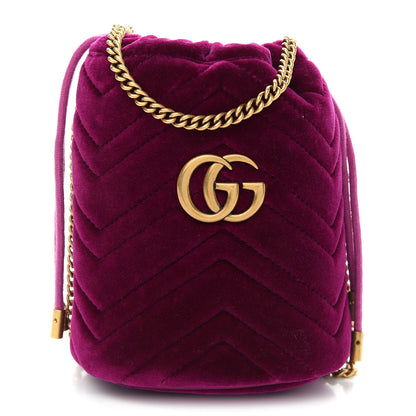 Gucci Velvet Matelasse Mini GG Marmont 2.0 Bucket Bag Fuchsia Violet Cyclamen 1 of 8