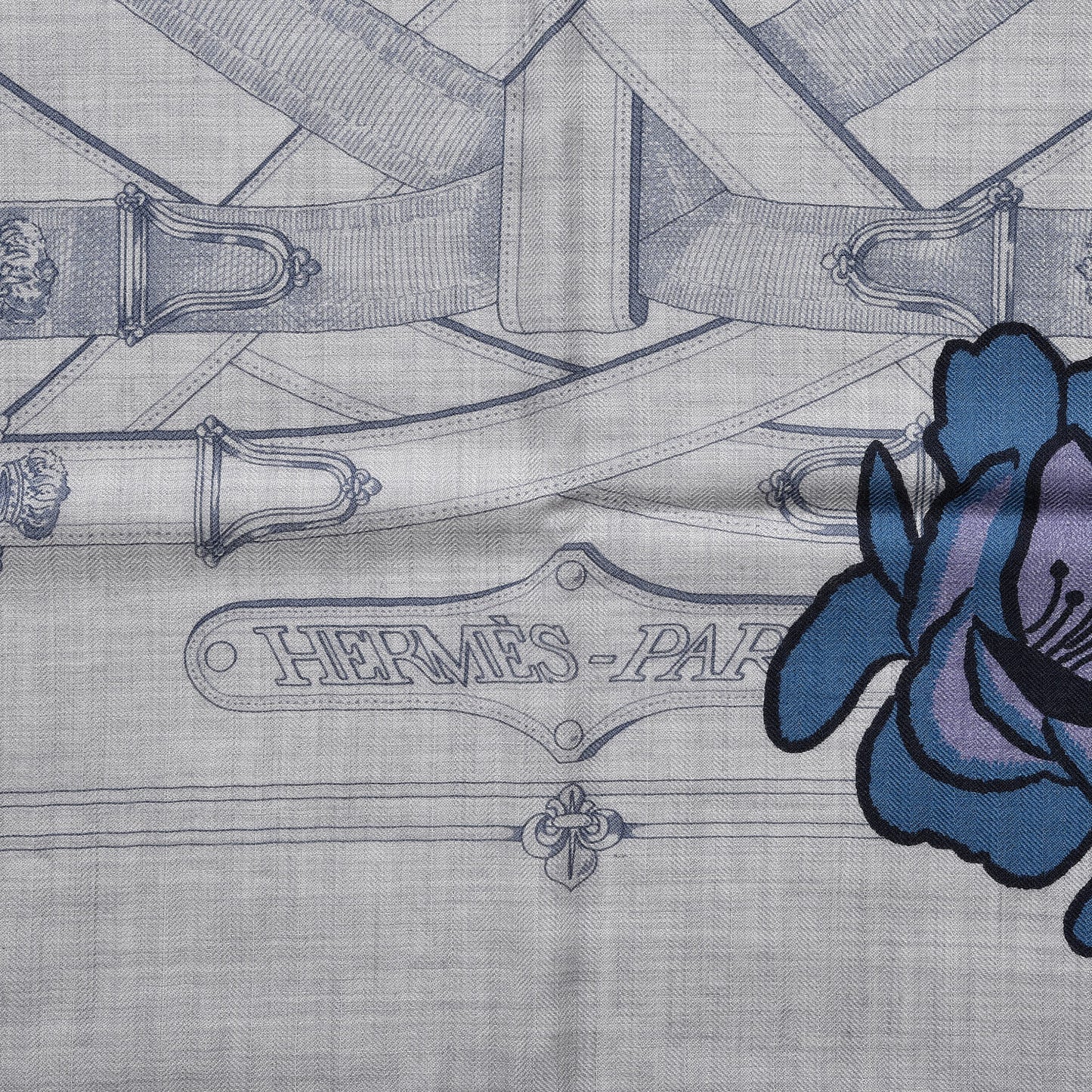 Cashmere Silk Cavalcadour Shawl 140 Gris Chine Juane Marine