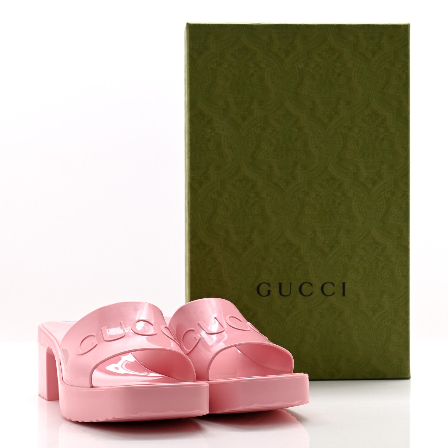 Gucci Rubber Gucci Logo Womens Platform 20/60mm Slide Sandals 38 Wild Rose 9 of 9