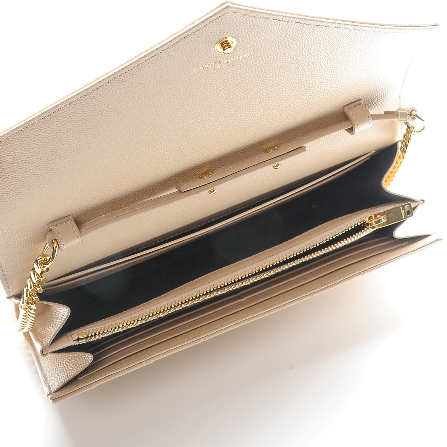 Saint Laurent Grain De Poudre Matelasse Chevron Monogram Chain Wallet Nude Powder 5 of 8