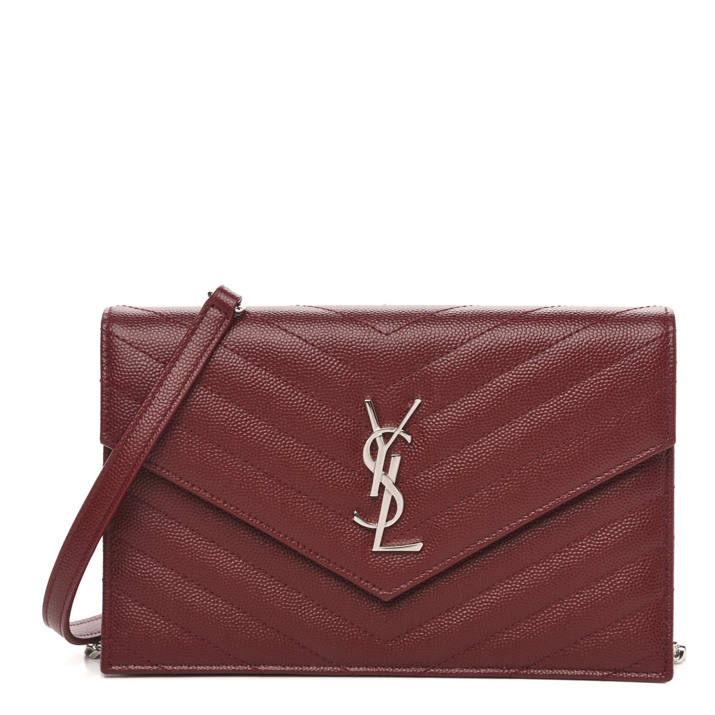 Grain De Poudre Matelasse Chevron Monogram Envelope Chain Wallet Palissandre
