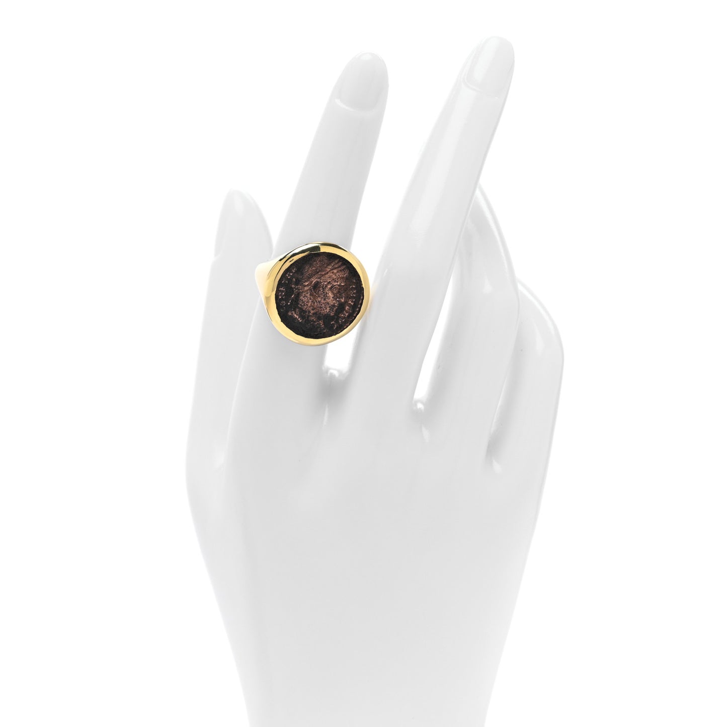 18K Yellow Gold Ancient Coin Signet Ring 53 6.25
