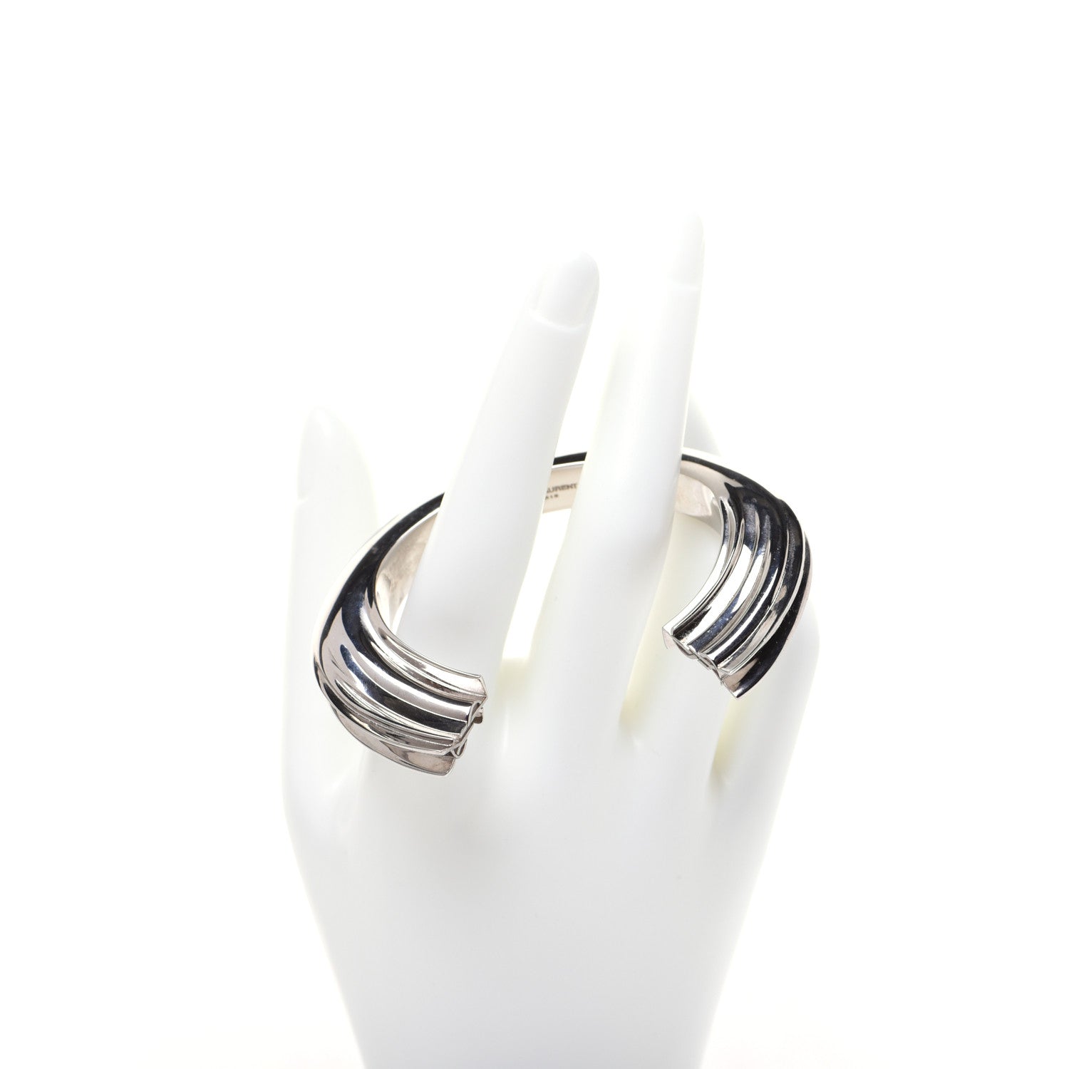 Saint Laurent Silvertone Plate Opyum Cuff Bracelet Silver 3 of 7