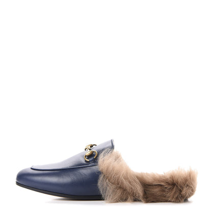 Gucci Malaga Kid Fur Womens Princetown Slippers 36 Blue Agata 1 of 8