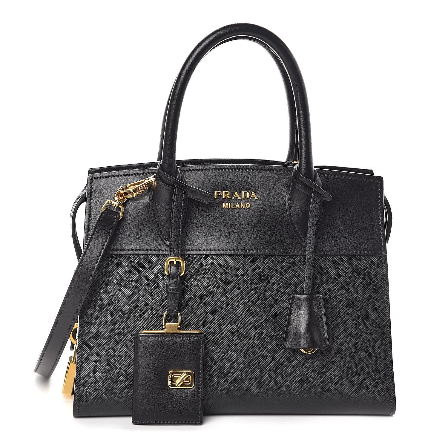Prada Saffiano City Calfskin Small Esplanade Tote Black 1 of 9