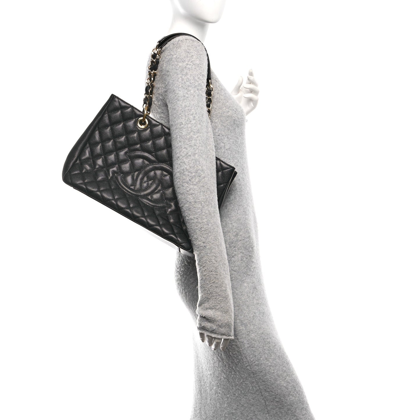 Caviar Quilted Grand Shopping Tote GST Black