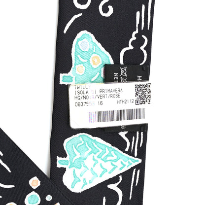 Hermes Silk Isola Di Primavera Twilly Black Vert Rose 4 of 4