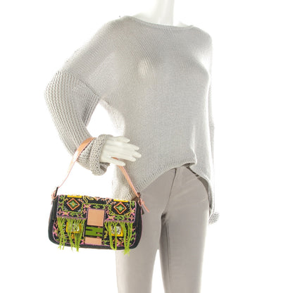 Fendi Denim Snakeskin Beaded Baguette Multicolor 2 of 8