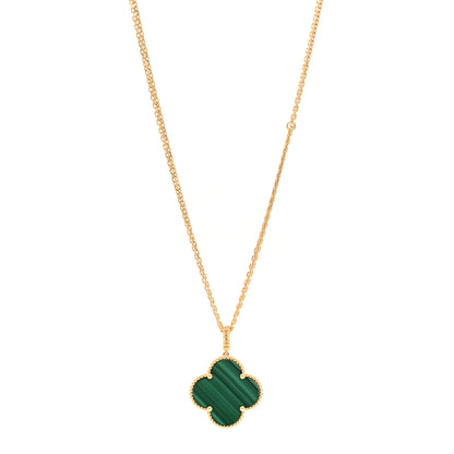 Van Cleef & Arpels 18K Yellow Gold Malachite Magic Alhambra Pendant Necklace 1 of 6