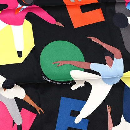 Hermes Silk Hommage A Gene Kelly Scarf 70 Black Rose Vif Multicolore 2 of 3