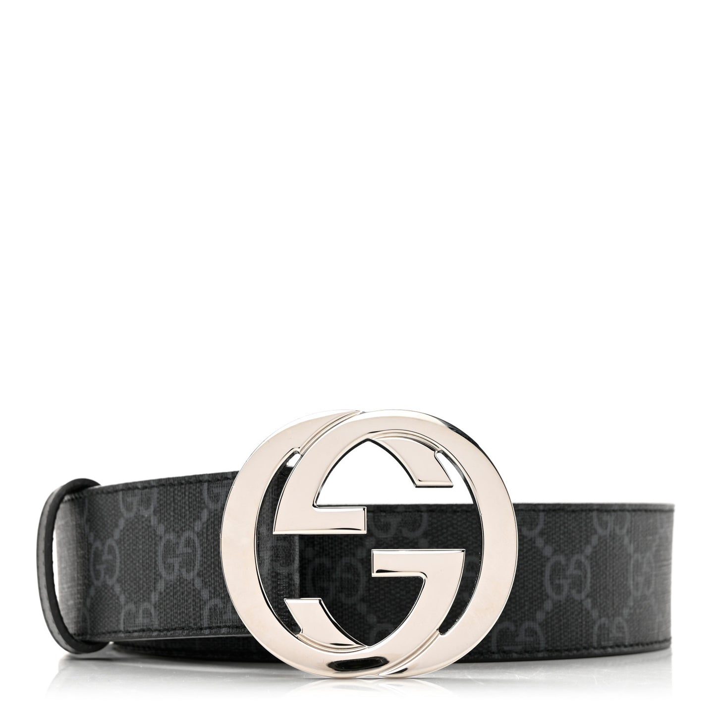 GG Supreme Monogram Selleria Calfskin Interlocking G 40mm Belt 90 36 Black Grey