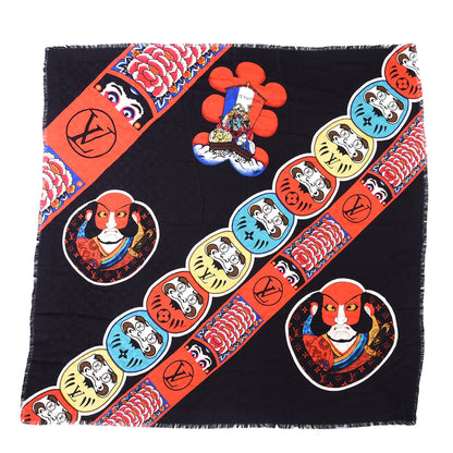 Louis Vuitton Silk Wool Monogram Kabuki Stickers Shawl Black 1 of 6