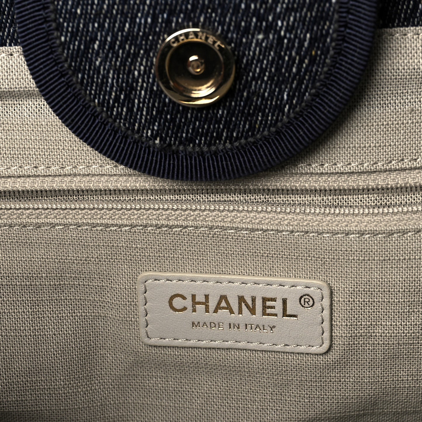 Denim Medium Deauville Tote Dark Blue White