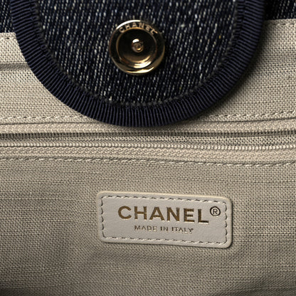 Chanel Denim Medium Deauville Tote Dark Blue White 6 of 10