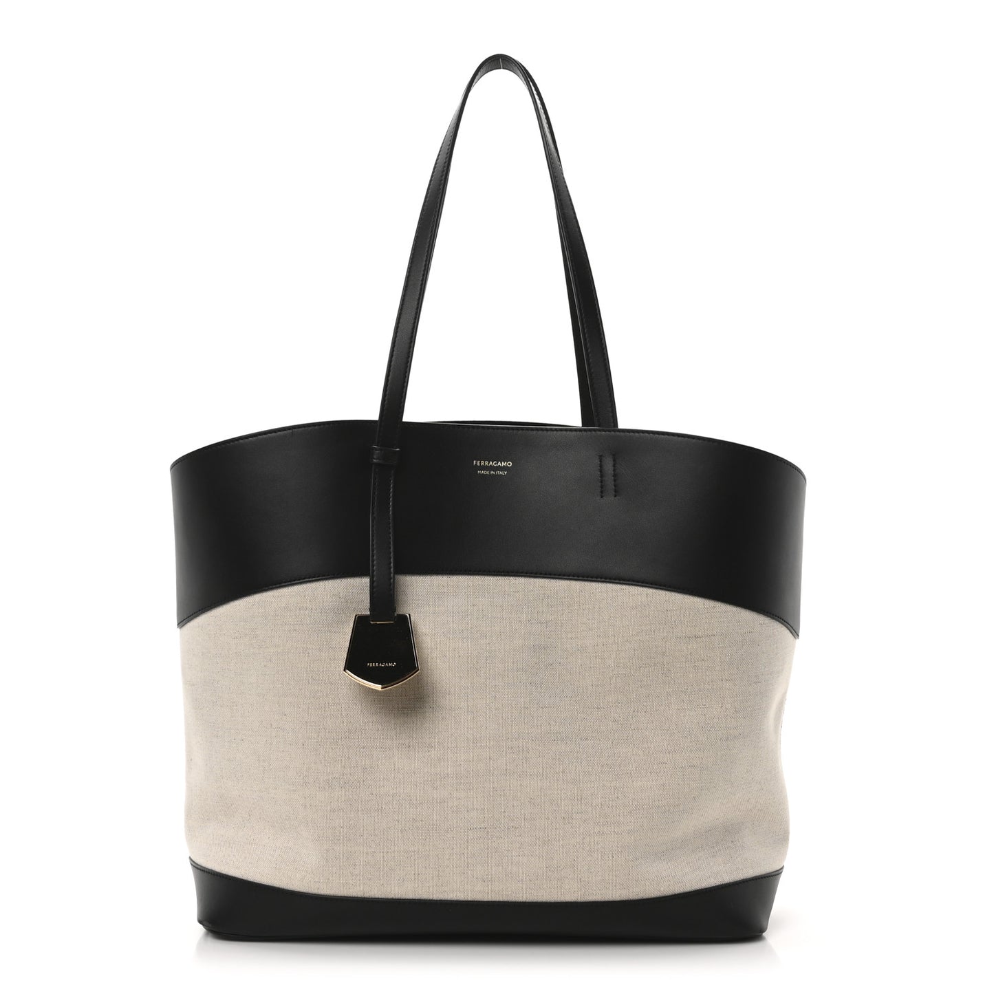 Canvas Calfskin Medium Charming Tote Natural Black