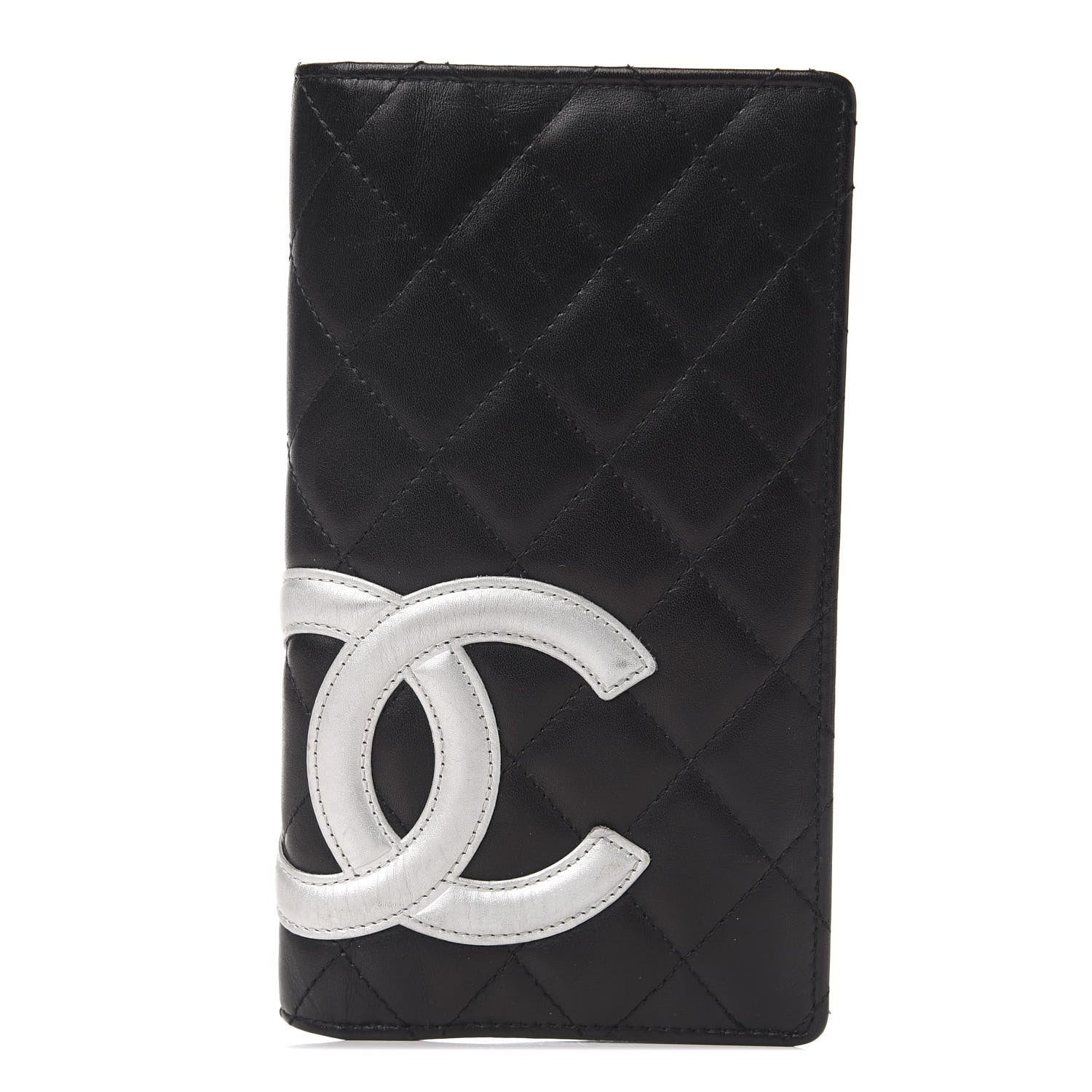 Chanel Calfskin Quilted Cambon Yen Wallet Black Silver 1 of 9