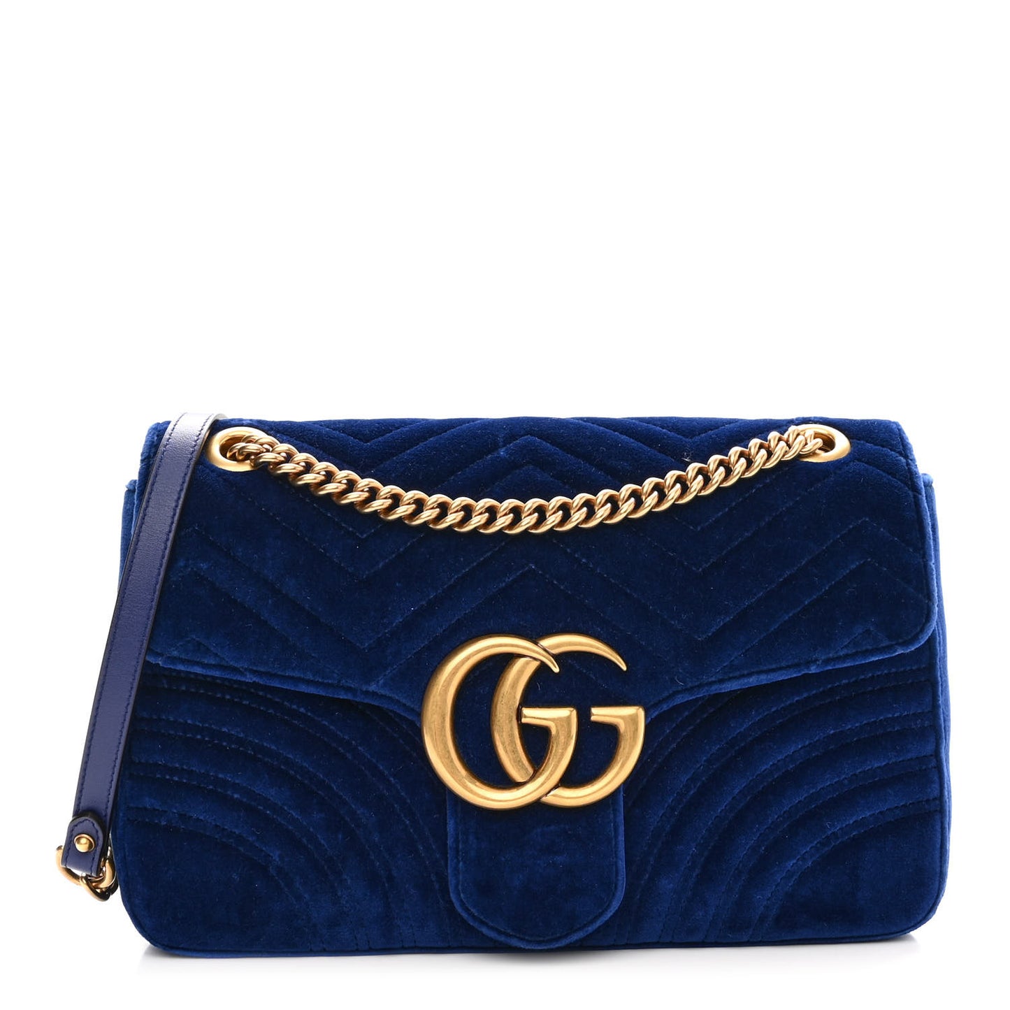 Velvet Matelasse Medium GG Marmont Shoulder Bag Cobalt Blue