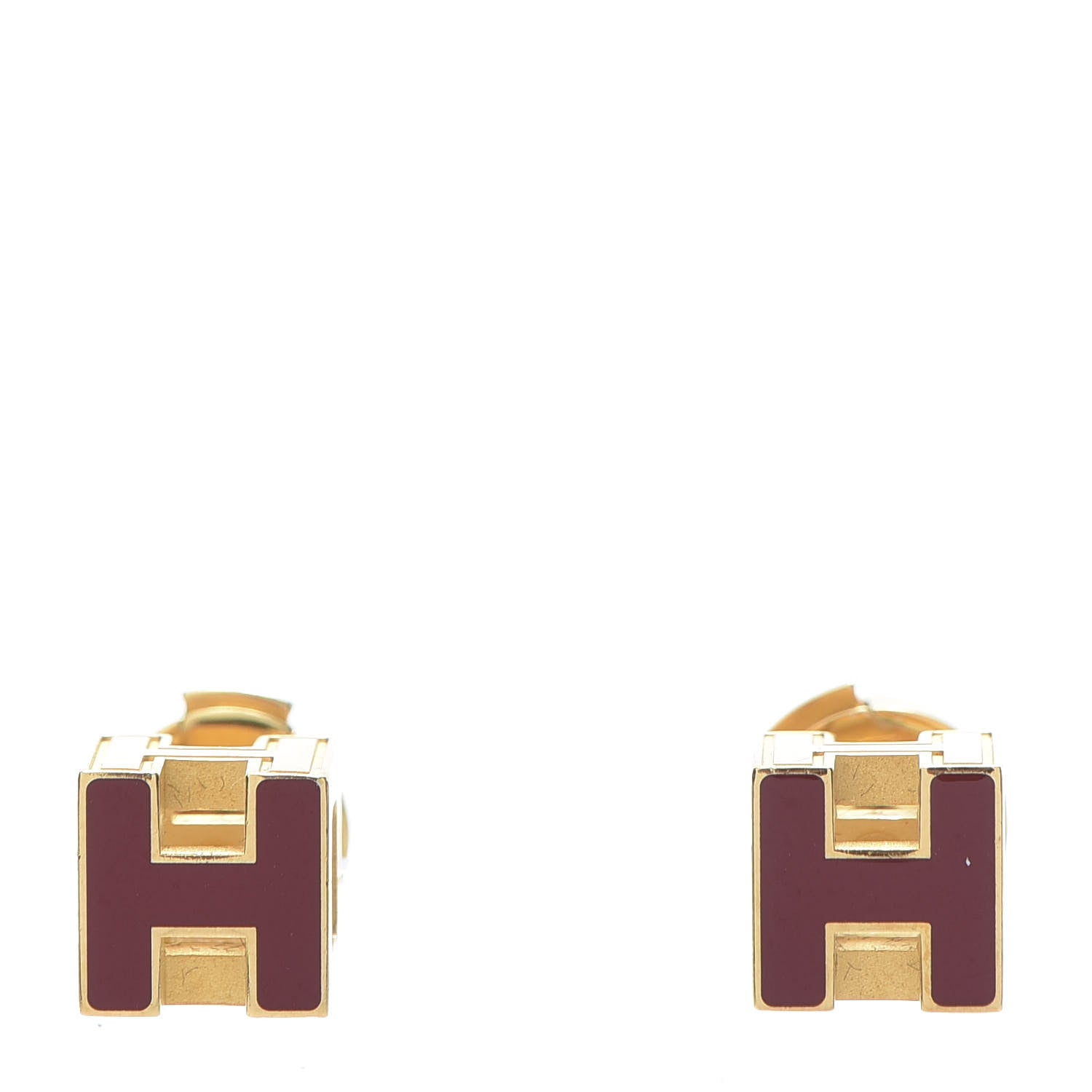 Hermes Gold Lacquered Cage d'H Earrings Rouge H 1 of 5