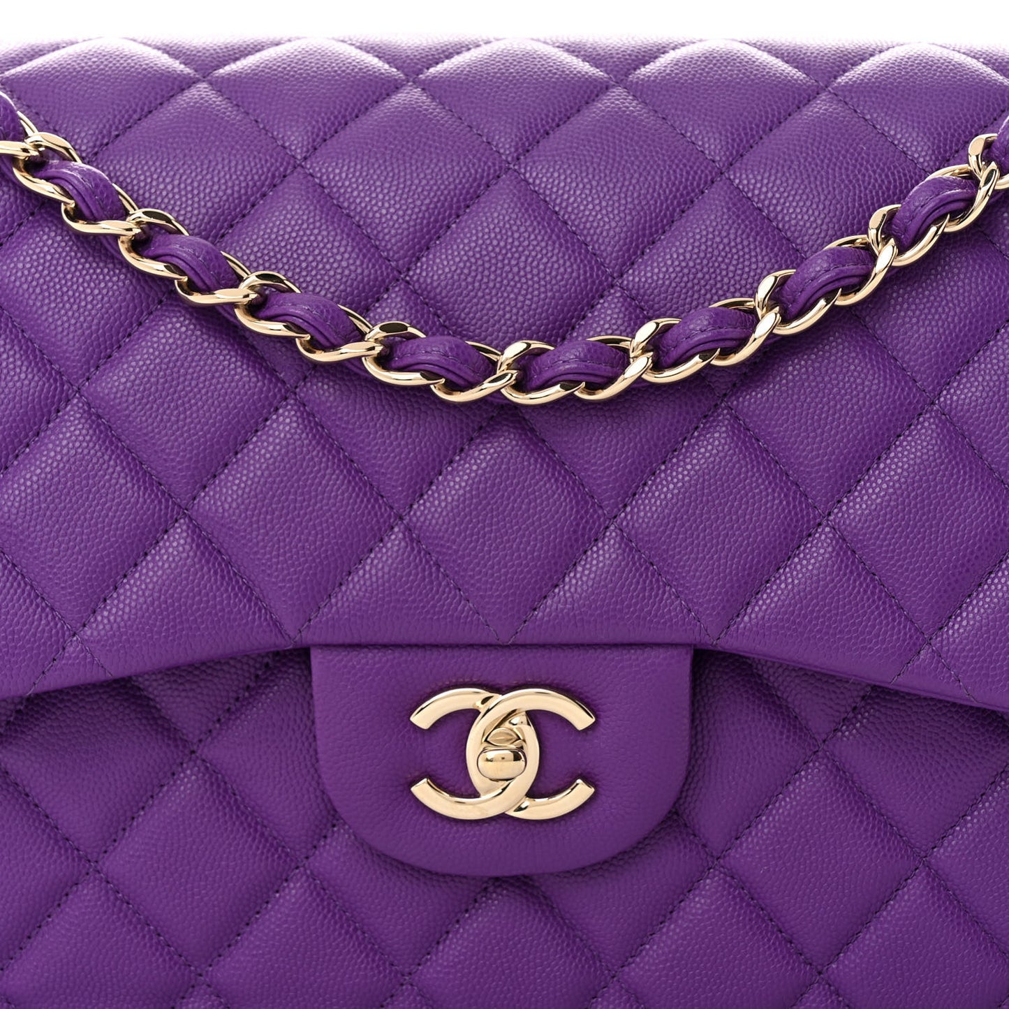 Caviar Quilted Jumbo Double Flap Purple