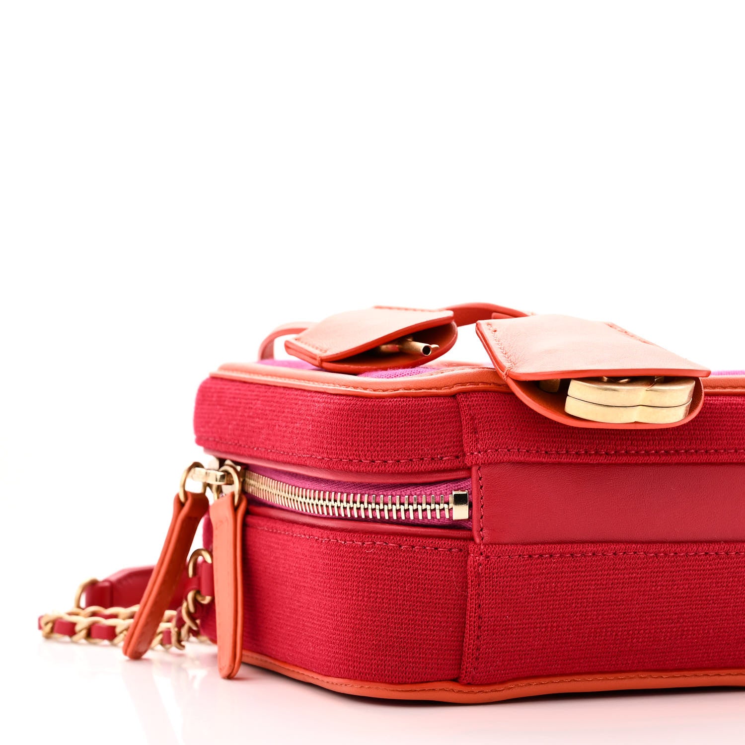 Chanel Jersey Quilted Small CC Filigree Vanity Case Pink Red Orange 9 of 10