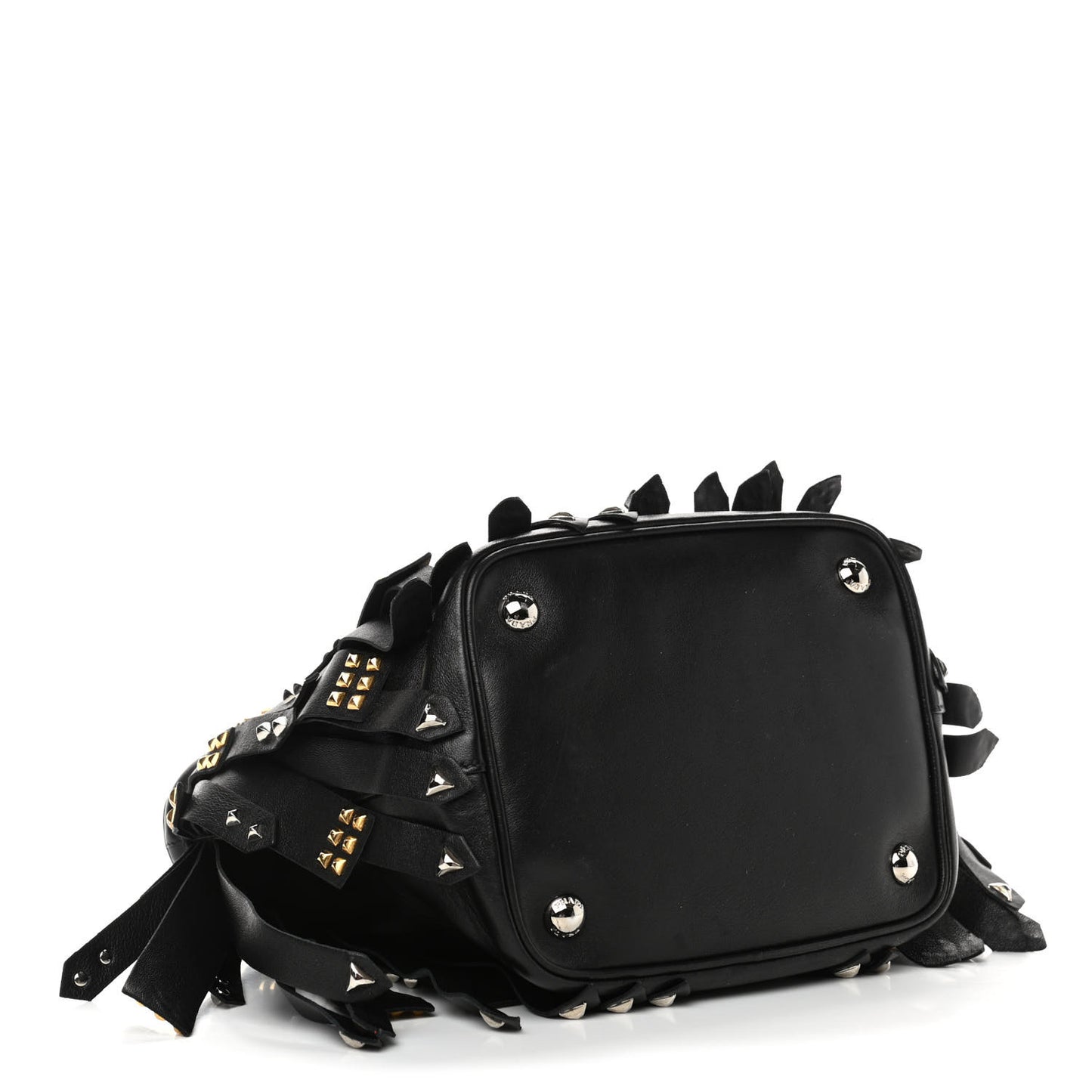 Nappa Studded Fringe Tote Black