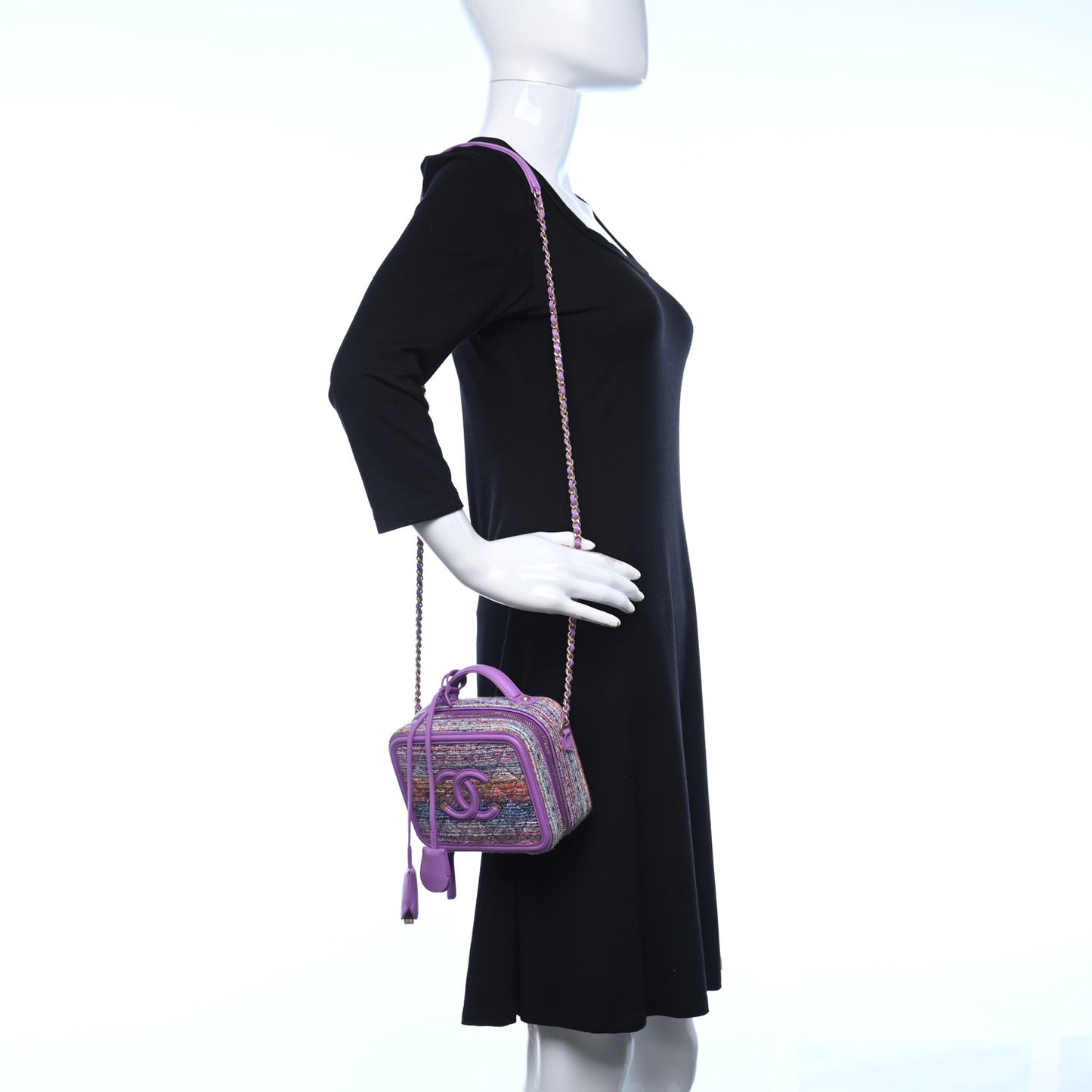 Tweed Lambskin CC Filigree Vanity Clutch With Chain Purple Multicolor
