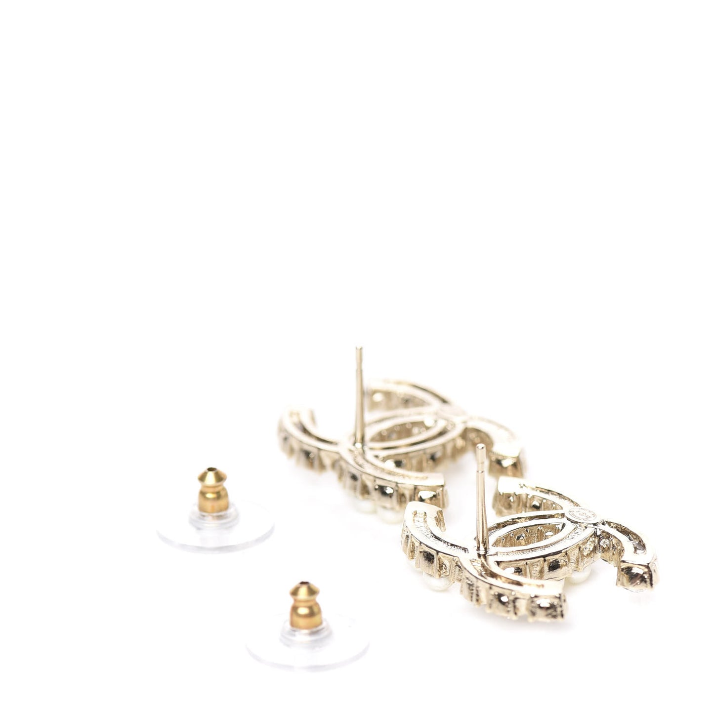 Crystal Pearl CC Dazzling Domino Earrings Gold