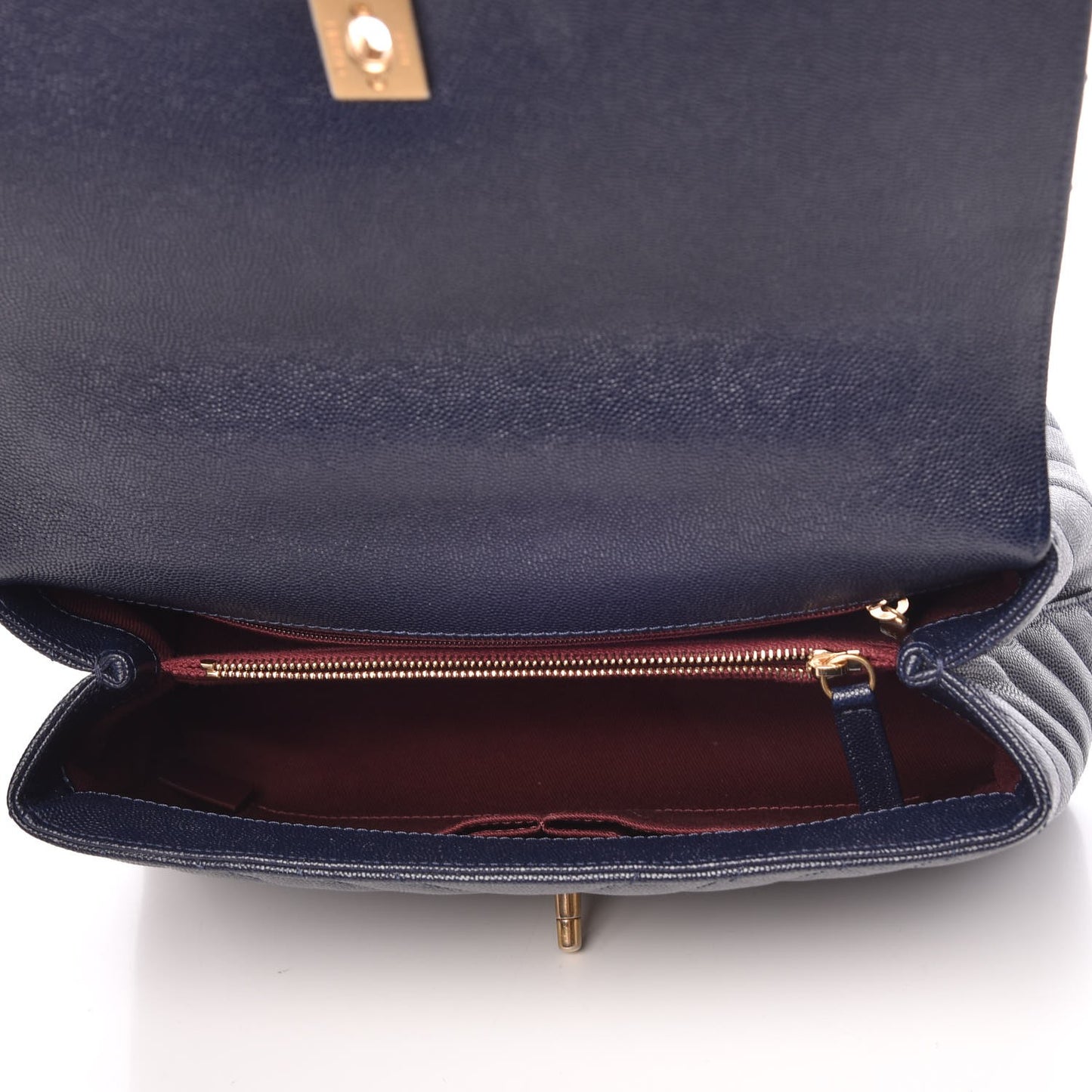 Caviar Chevron Quilted Small Coco Handle Flap Navy