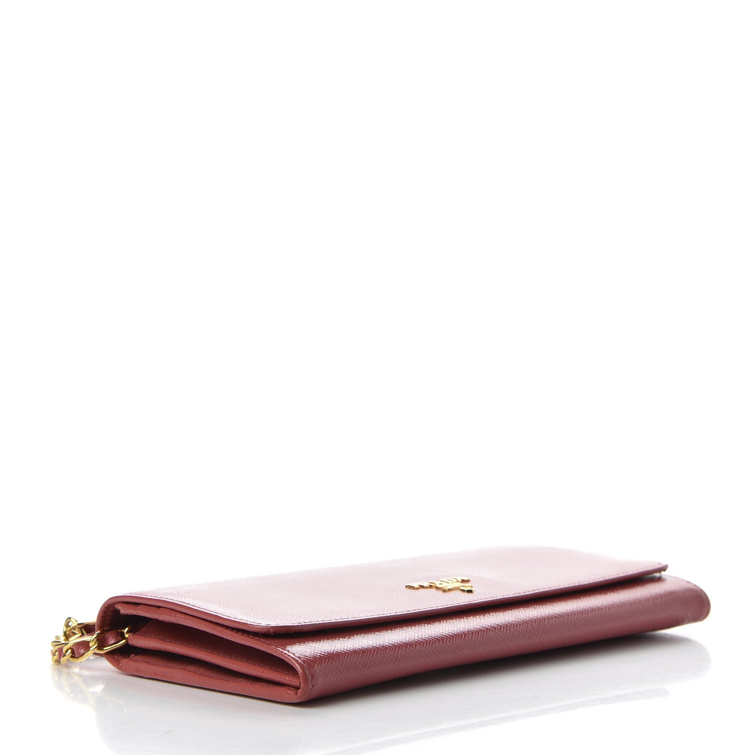 Prada Saffiano Vernice Metal Oro Chain Wallet Fragola 4 of 11