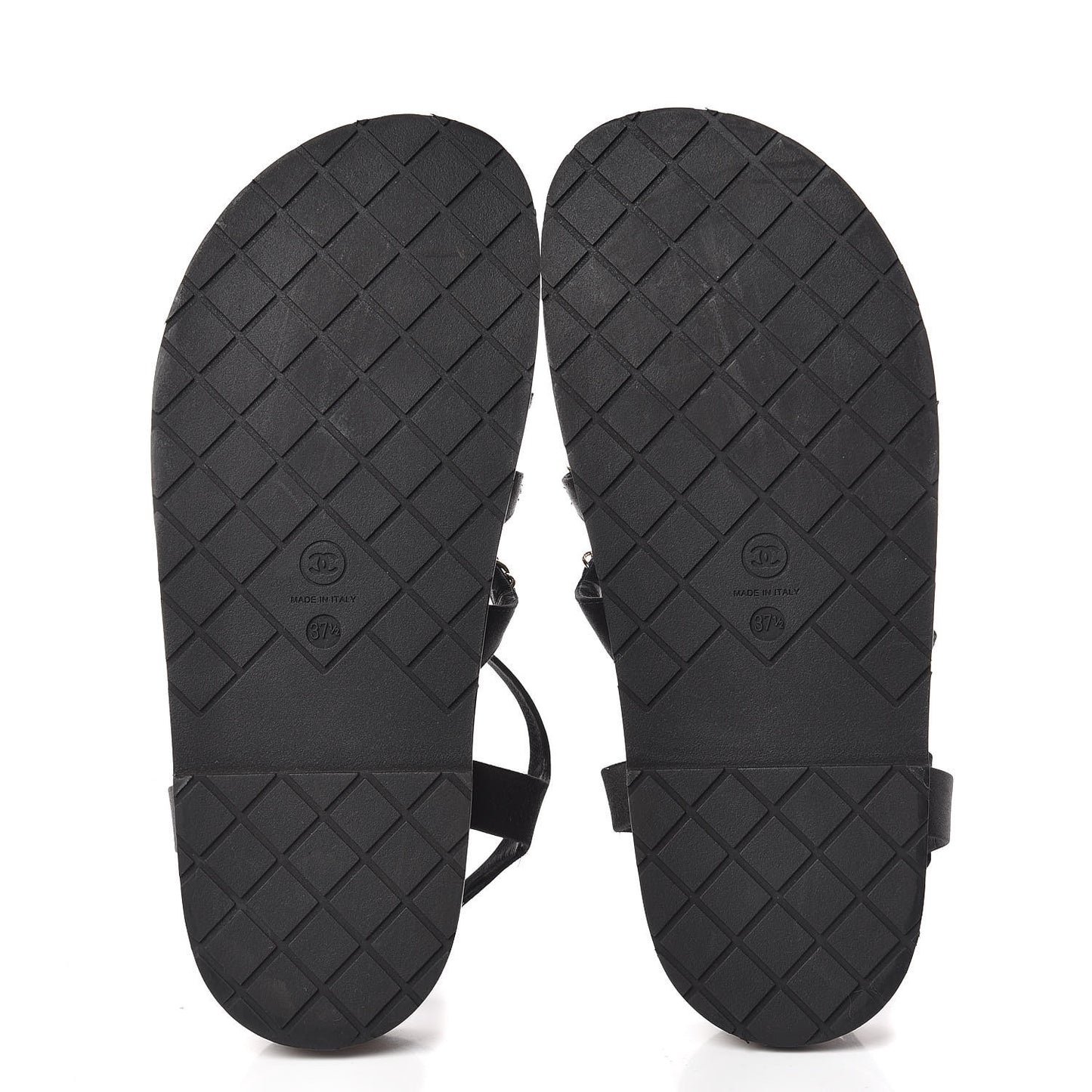 Satin Lambskin Chain Flat Sandals 37.5 Black