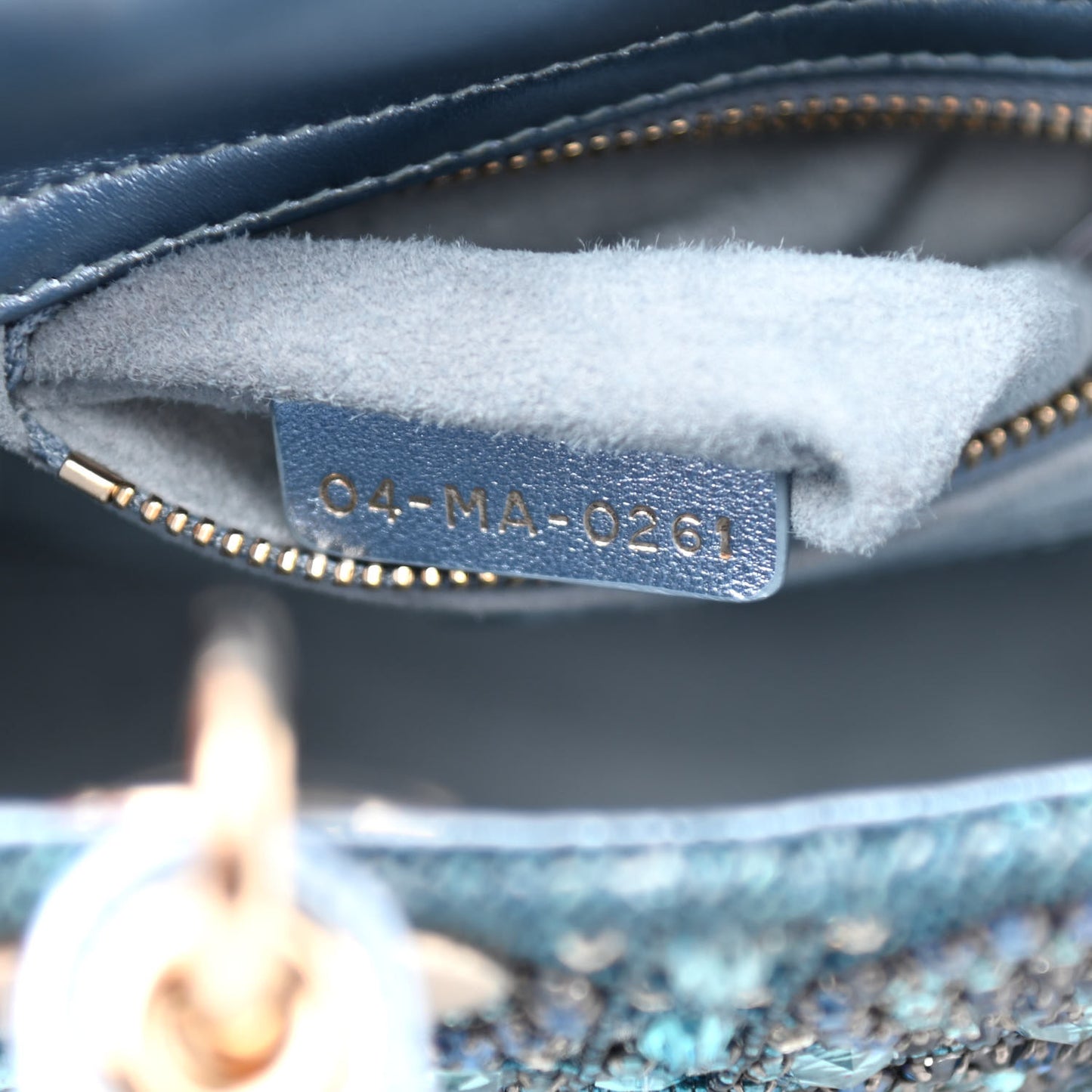Metallic Calfskin Satin Celestial Bead Embroidery Cannage Mini Lady Dior Blue