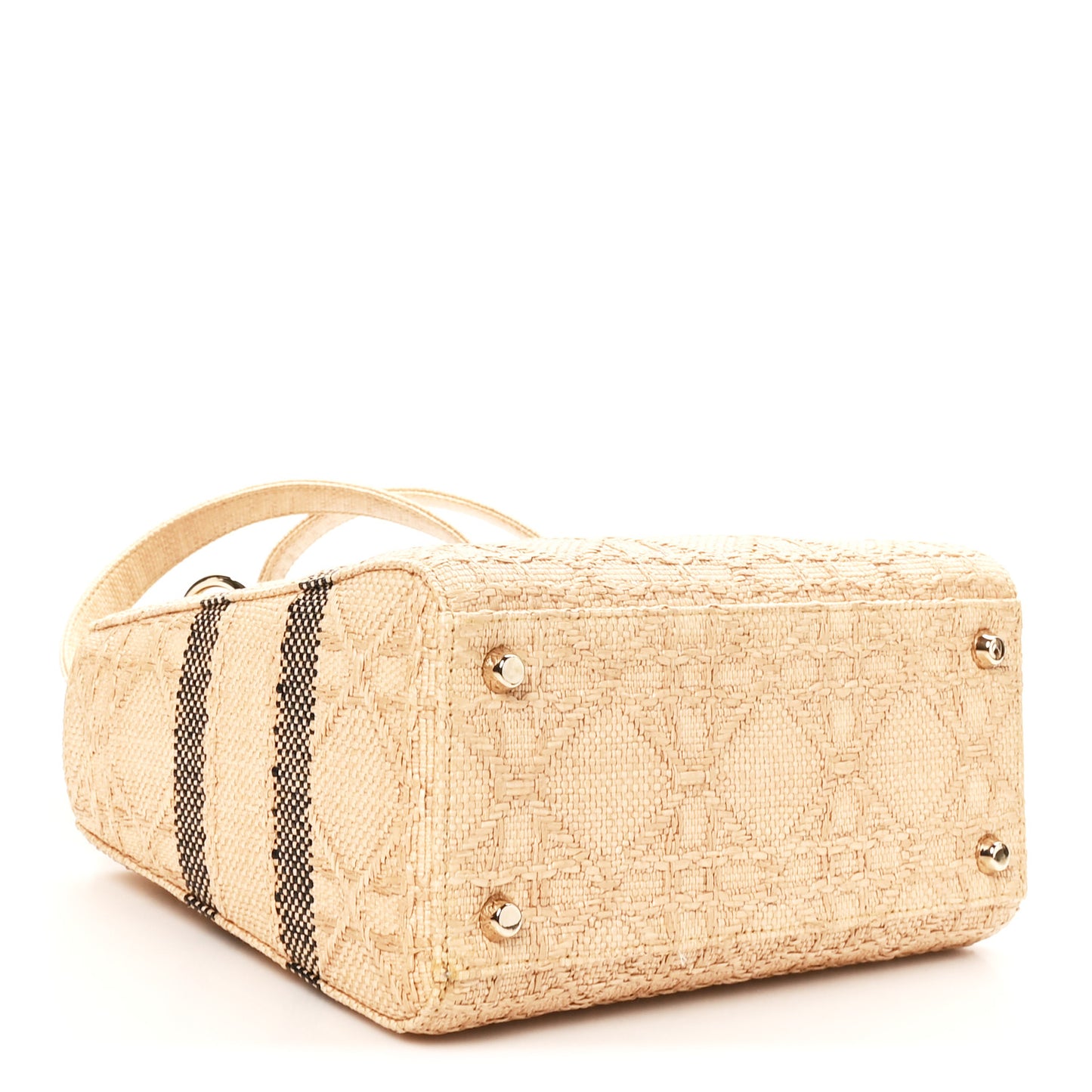 Raffia Woven Cannage Embroidered Medium Lady D-Lite Natural Black