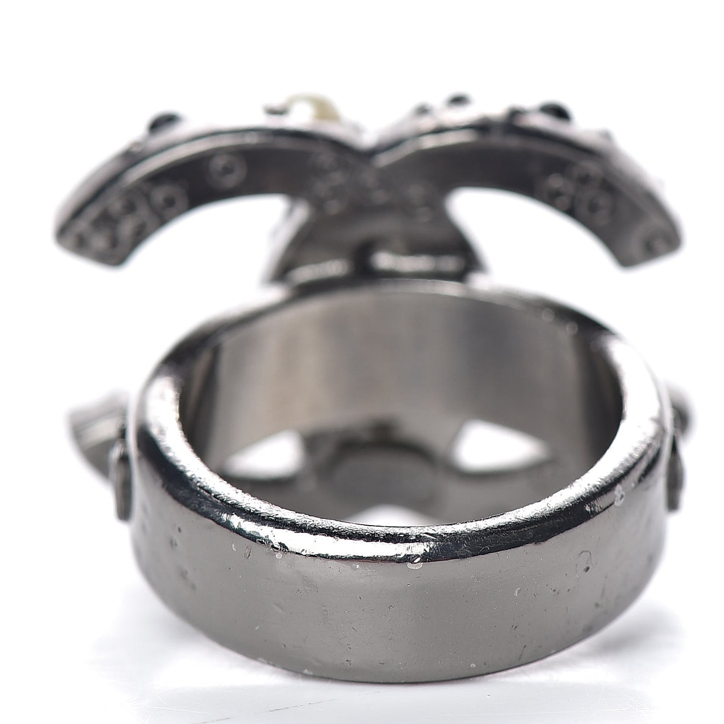 Ruthenium Pearl Beaded CC Ring 7 Black