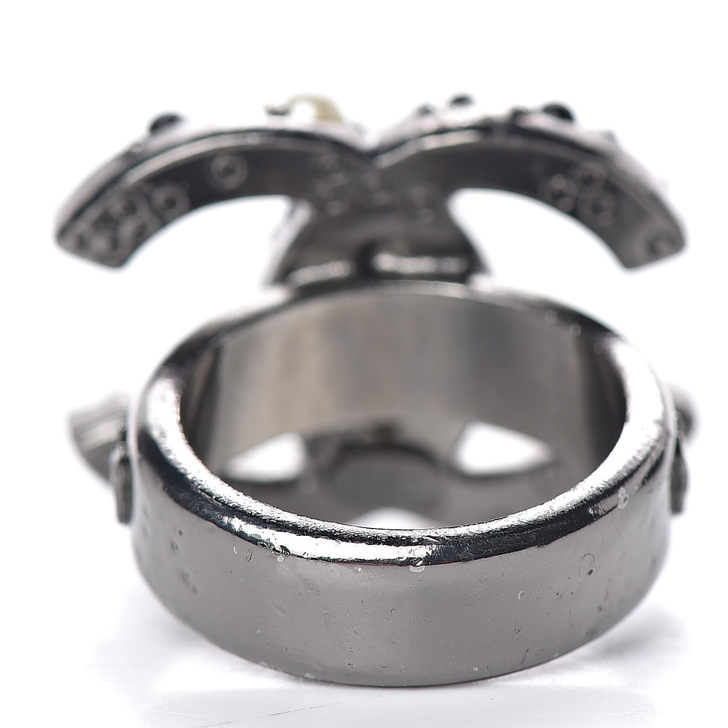 Chanel Ruthenium Pearl Beaded CC Ring 7 Black 3 of 5