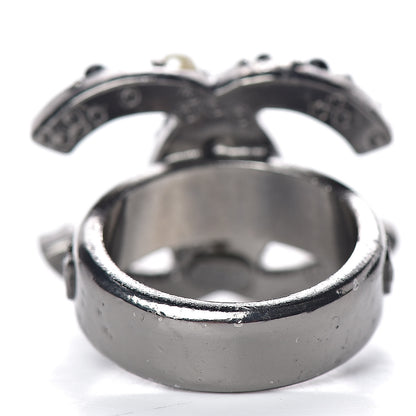 Chanel Ruthenium Pearl Beaded CC Ring 7 Black 3 of 5