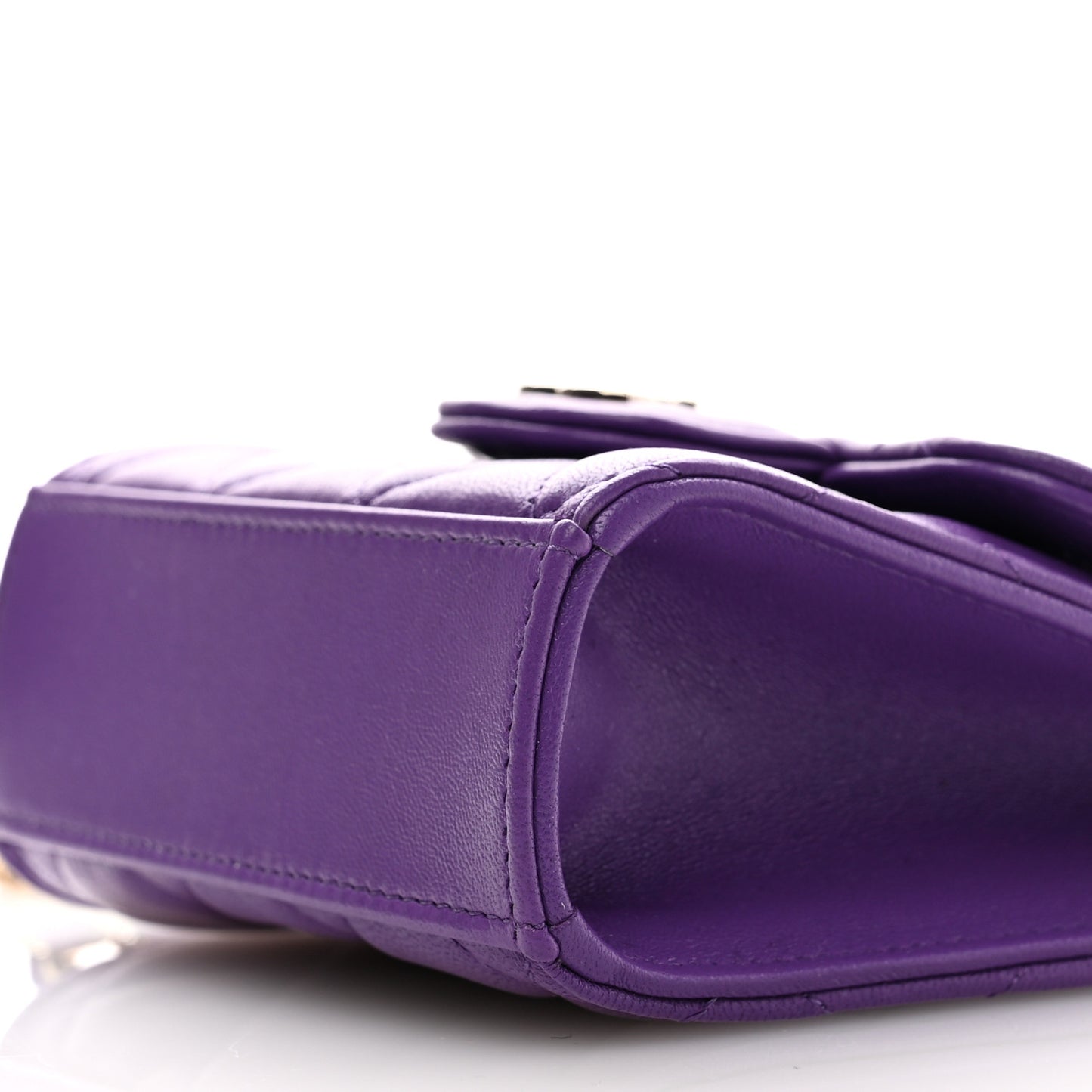 Lambskin Quilted Top Handle Flap Clutch With Chain Purple