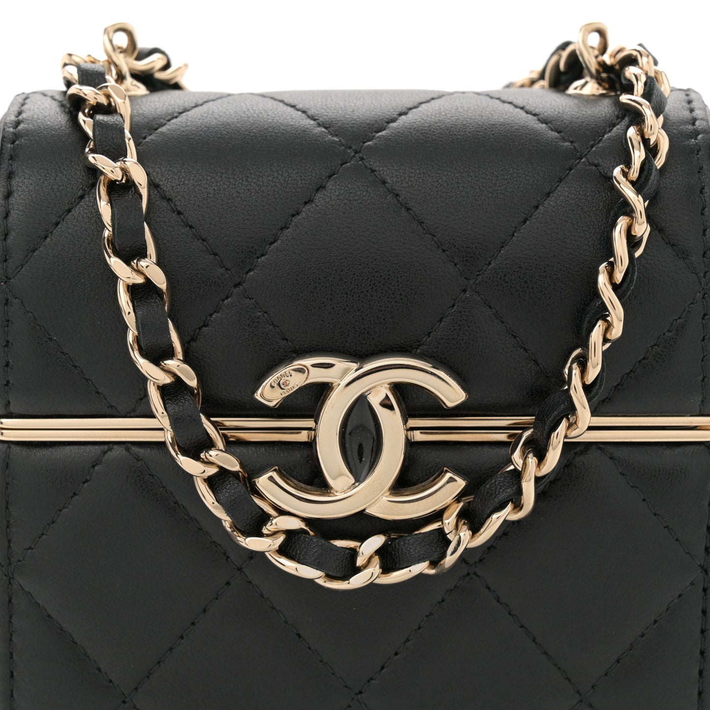 Lambskin Quilted Small Box With Chain Black