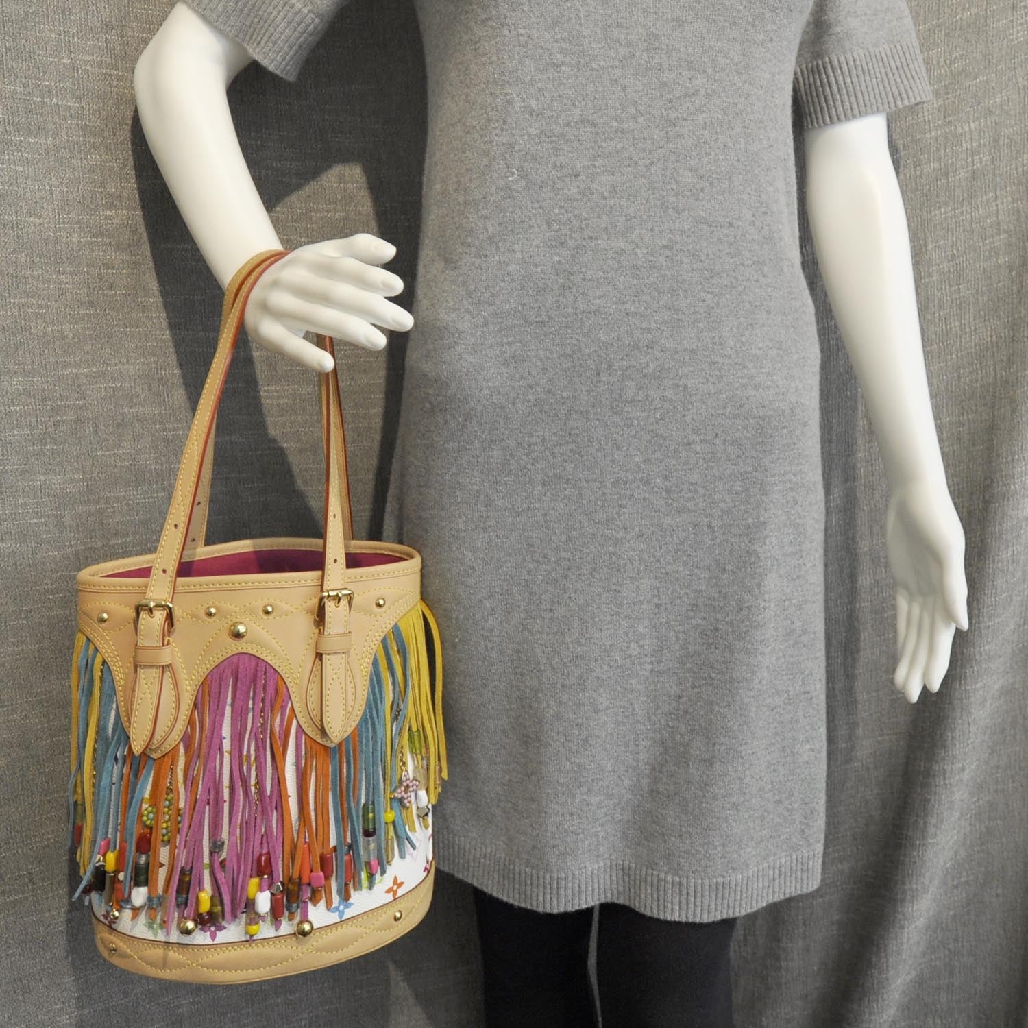Louis Vuitton Monogram Multicolor Fringe Bucket White 3 of 11