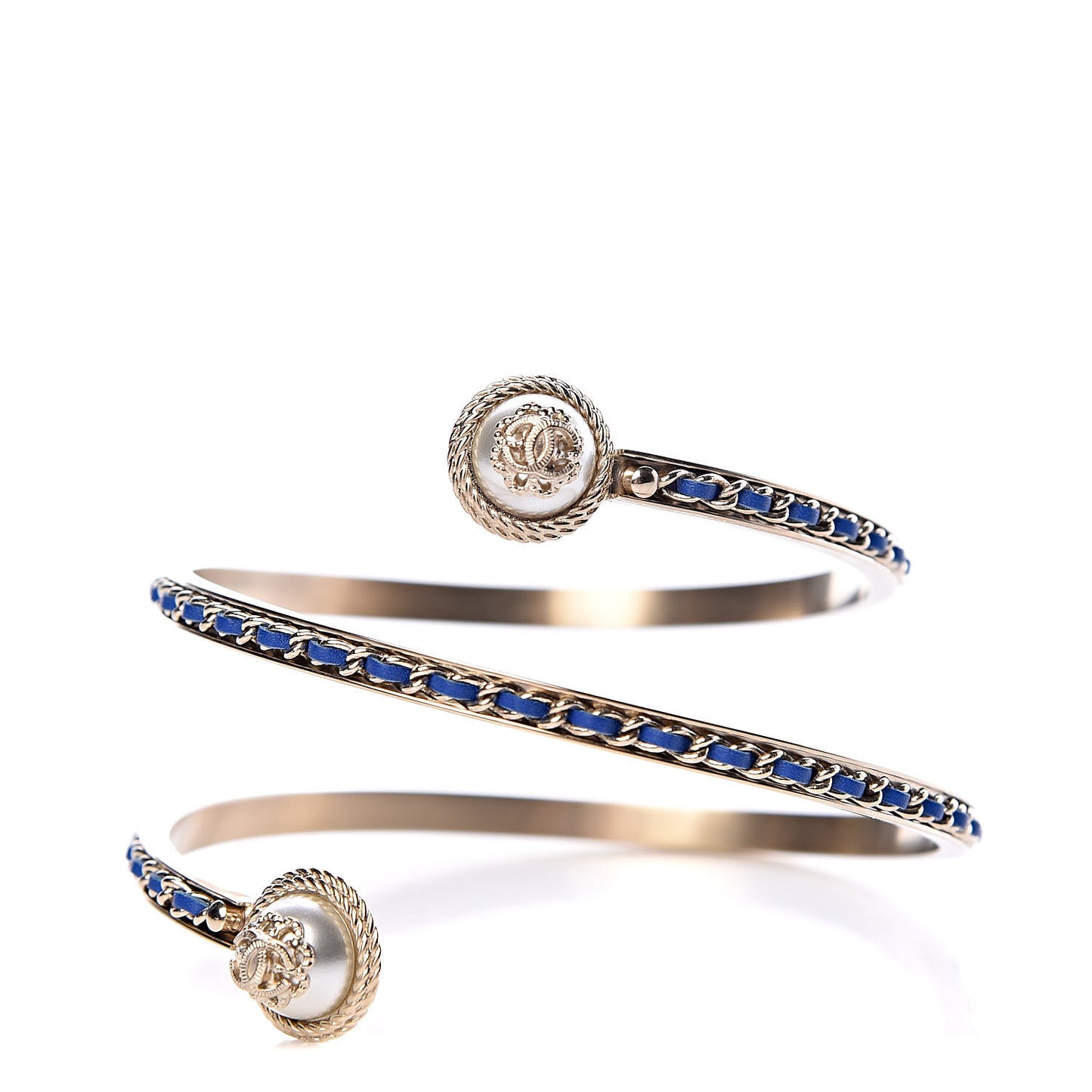 Lambskin Pearl Twist CC Bangle M Gold Blue