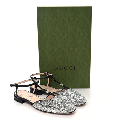 Gucci Calfskin Glitter Double G Slingback Flats 36 Silver Black 8 of 8